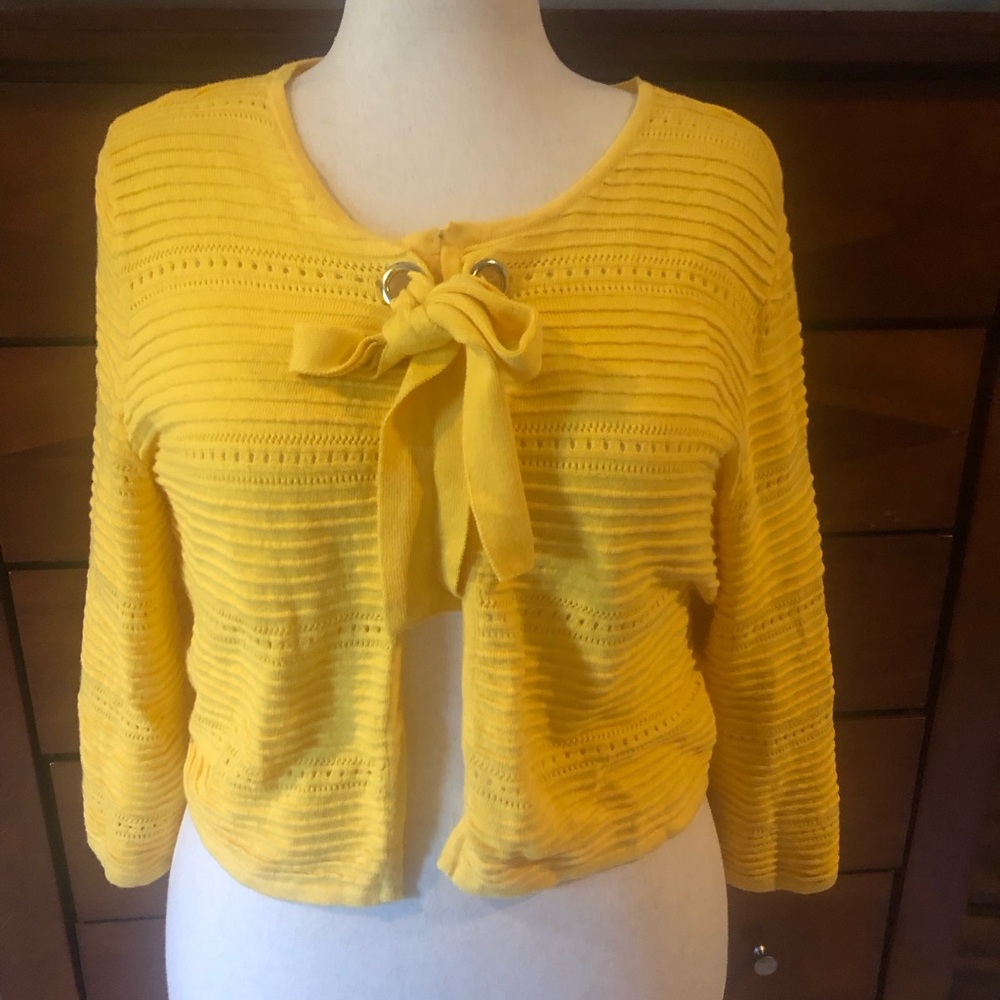 Tie-Front Open Knit Cardigan in Sunshine Yellow